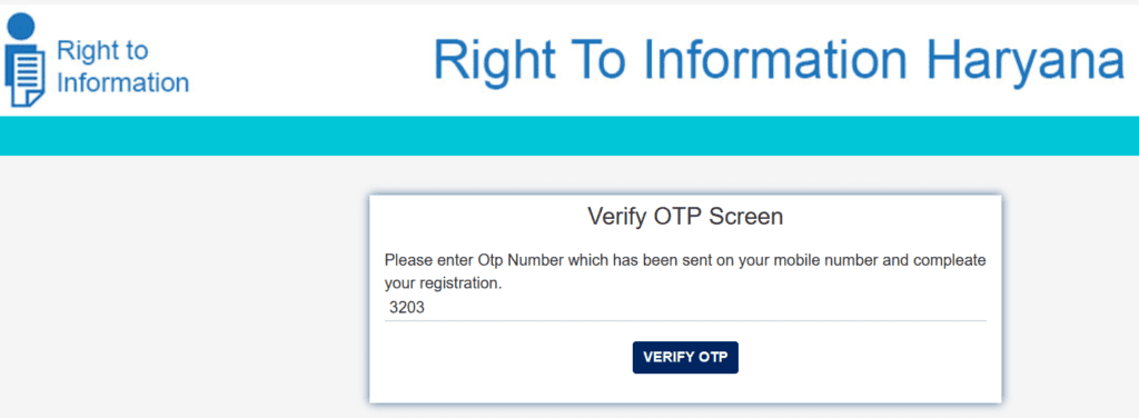 Online RTI Login - Verify OTP