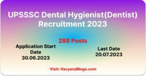 UPSSSC Dental Hygienist (Dentist) Recruitment 2023
