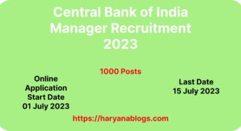 Central Bank of India Manager Recruitment 2023 | CBI Manager Vacancy 2023: 1000 Posts, Apply Now