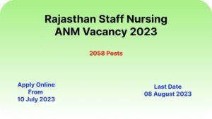 Rajasthan Staff Nursing ANM Vacancy 2023
