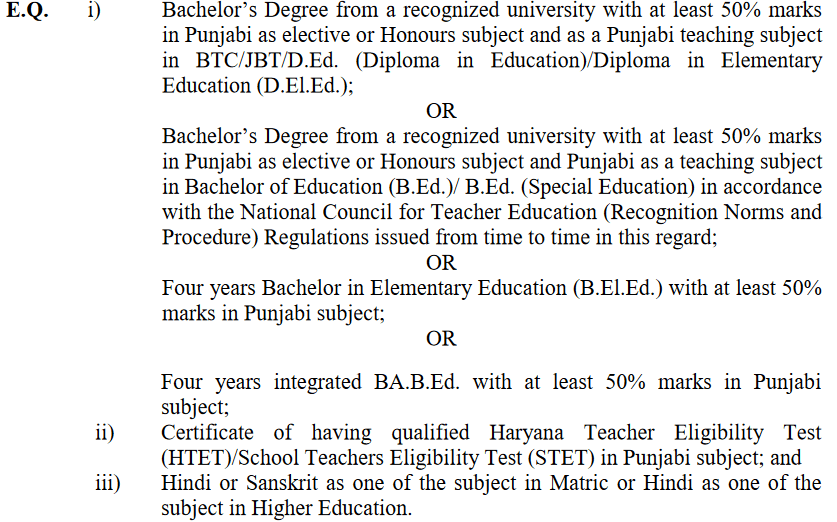 HSSC TGT Punjabi Recruitment 2023: Educational Qualification
